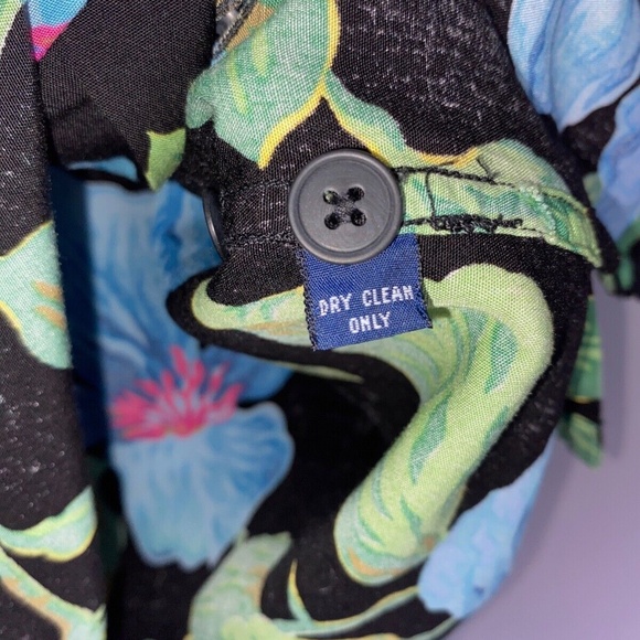 Men's Large POLO SPORT Black Blue Hibiscus Hawaiian Shirt - Picture 4 of 8